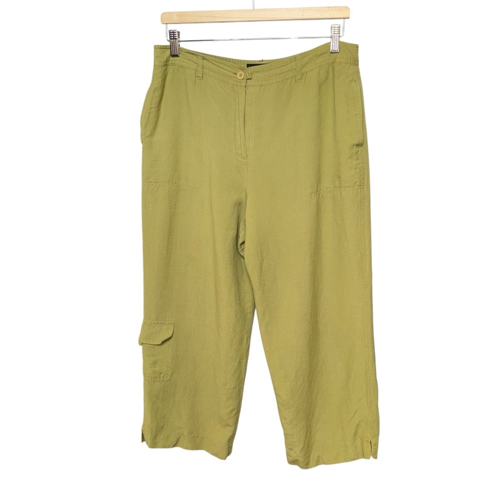 🔵 3/$18 - LARRY LEVINE Sport Women Linen Blend Cropped Pant Green Size 12